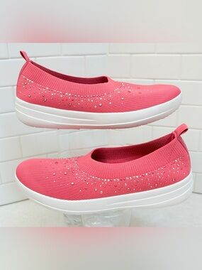 FitFlop Uberknit Ombre Crystal Ballerina Flats Pink Slip-On Knit Sneakers NWT 8